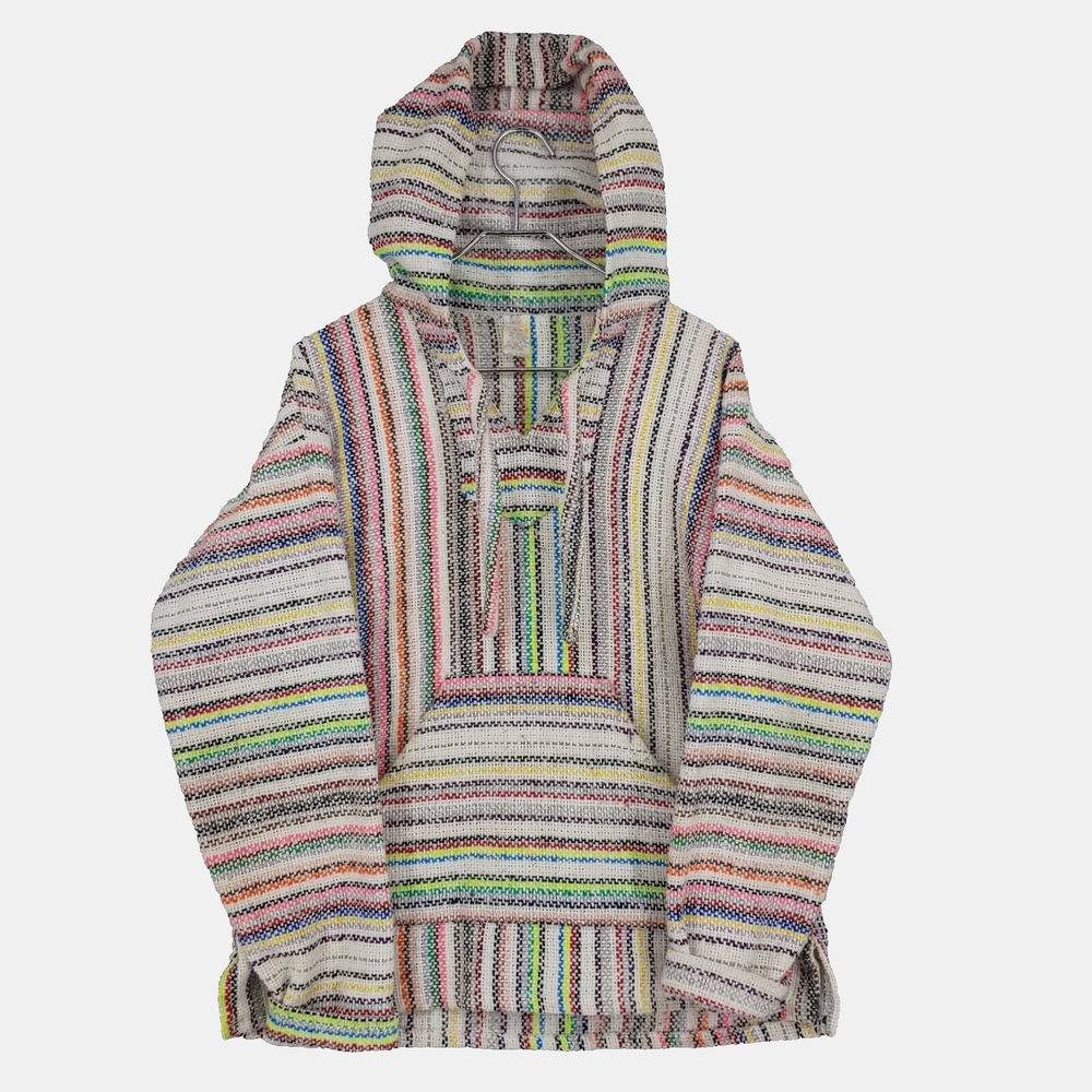 Molina Rainbow Mexican Poncho Blanket Rug Hooded Sweater Size Small Medium